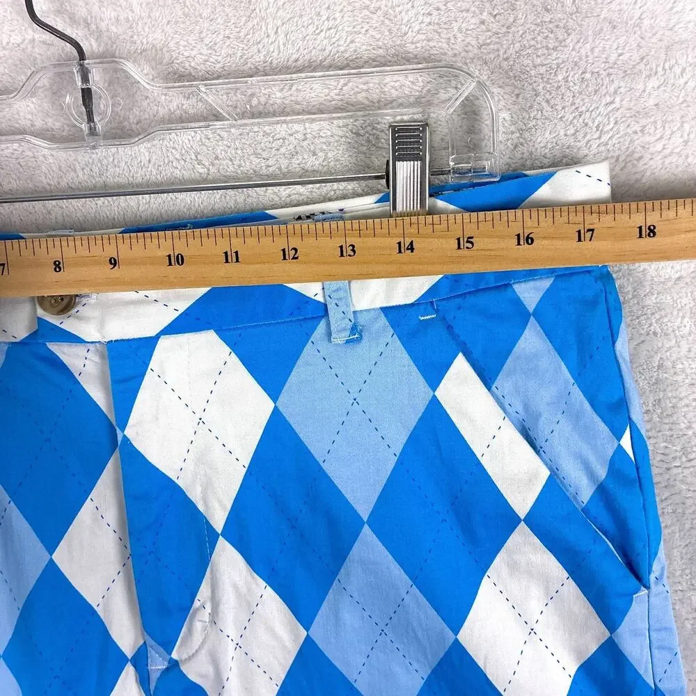 Royal and Awesome Shorts Mens 34 White Blue Argyle Preppy Golf Summer Beach